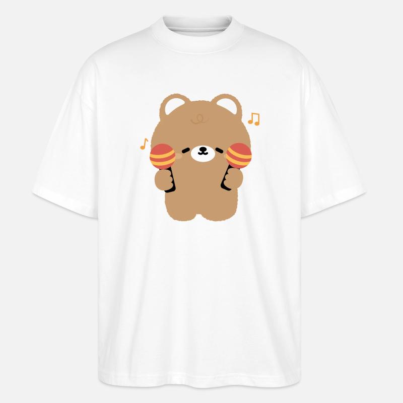 Bear Maraca Beat - Stanley/Stella Oversized Unisex Organic T-shirt Blaster 2.0 - white