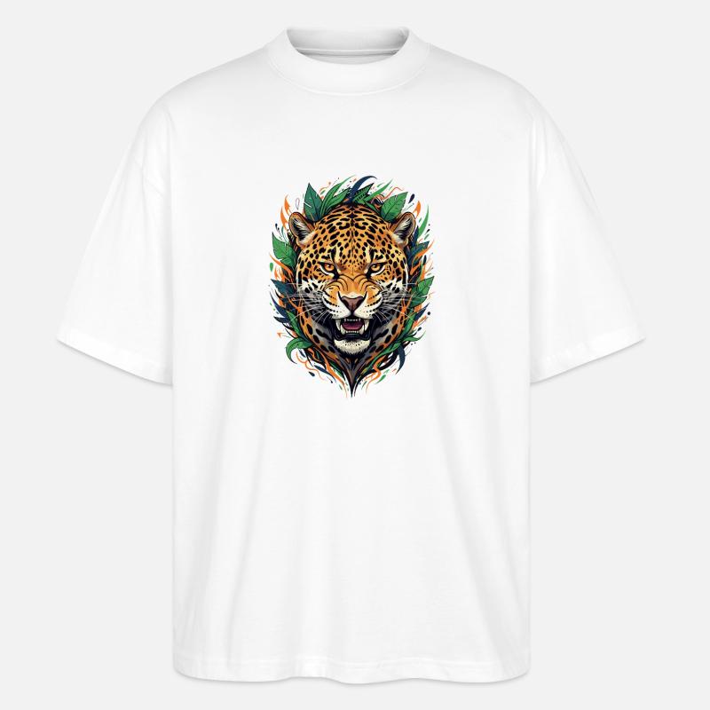 Jaguar Kopf im Dschungelrahmen - Stanley/Stella Oversized Unisex Bio T-Shirt Blaster 2.0 - Weiß