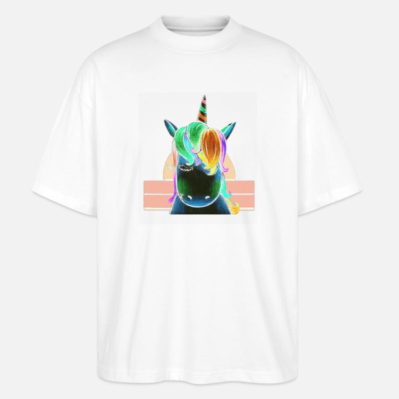 Regenbogen-Einhorn - Stanley/Stella Oversized Unisex Bio T-Shirt Blaster 2.0 - Weiß