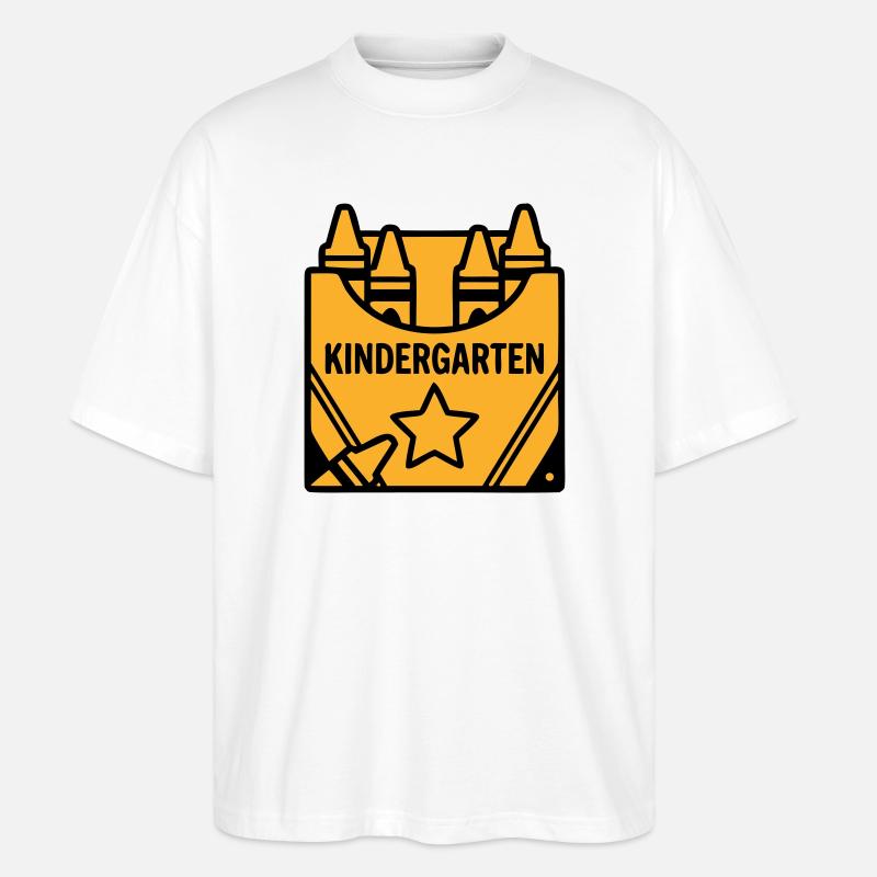 Wachsmalstifte Kindergarten Logo - Stanley/Stella Oversized Unisex Bio T-Shirt Blaster 2.0 - Weiß