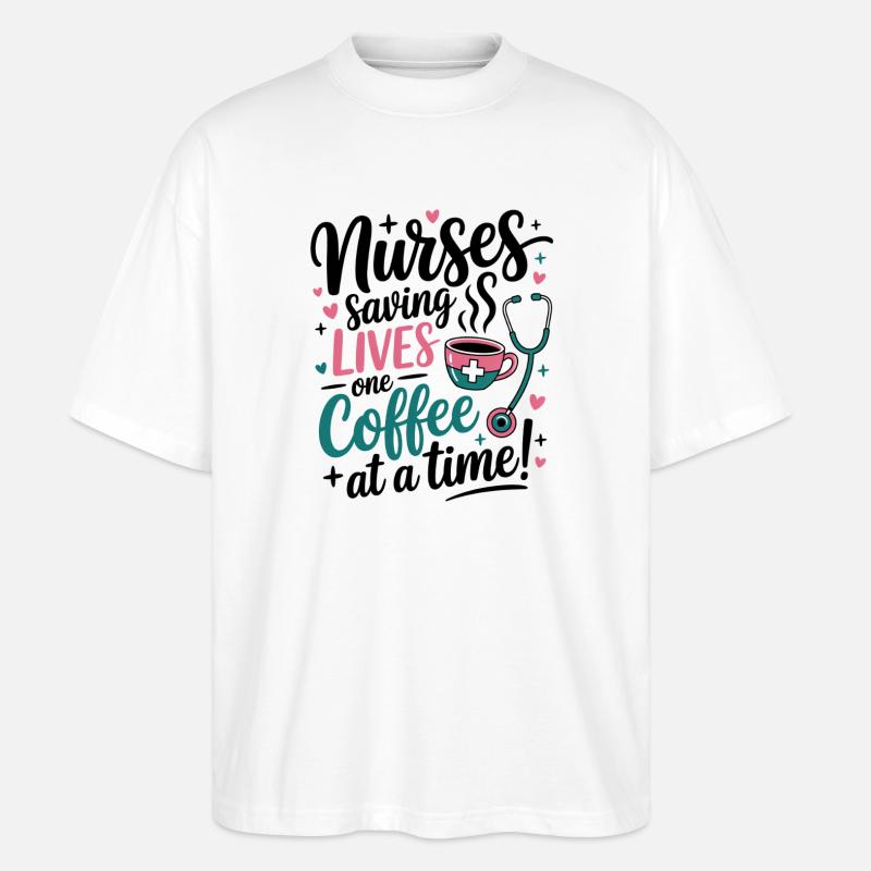 Kaffee rettet Leben Pflegekraft-Design - Stanley/Stella Oversized Unisex Bio T-Shirt Blaster 2.0 - Weiß