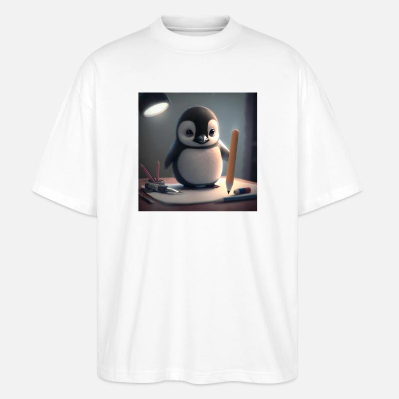 Pinguin Künstler am Tisch - Stanley/Stella Oversized Unisex Bio T-Shirt Blaster 2.0 - Weiß