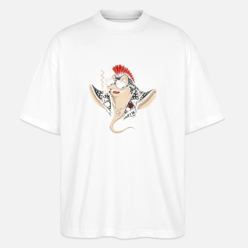 Punk-Rochen mit Mohawk Sonnenbrille - Stanley/Stella Oversized Unisex Bio T-Shirt Blaster 2.0 - Weiß