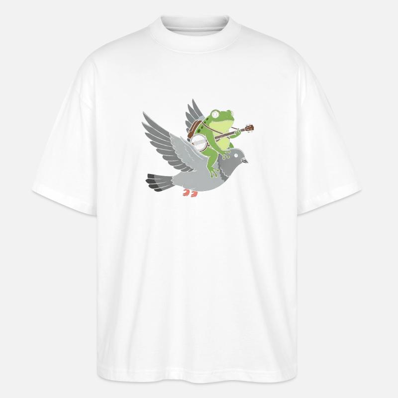 Guitariste grenouille sur Pigeon - T-shirt bio Blaster 2.0 coupe oversize Stanley/Stella Unisexe - blanc