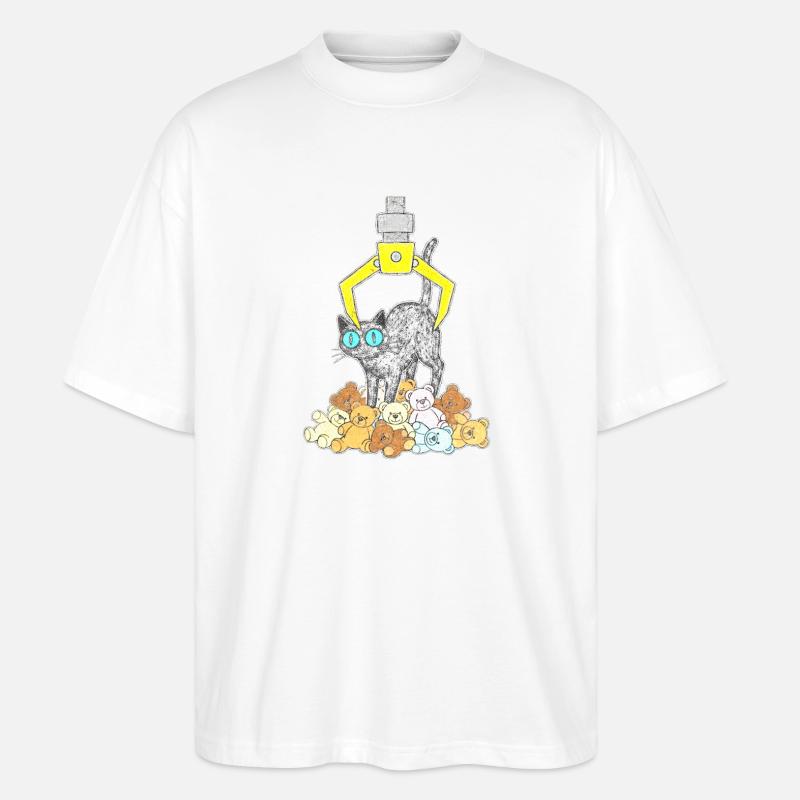 Chat noir sous griffe jaune - T-shirt bio Blaster 2.0 coupe oversize Stanley/Stella Unisexe - blanc