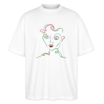 Neon Linienporträt - Stanley/Stella Oversized Unisex Bio T-Shirt Blaster 2.0 - Weiß - Vorne - Alina (178cm) & Michal (187cm)