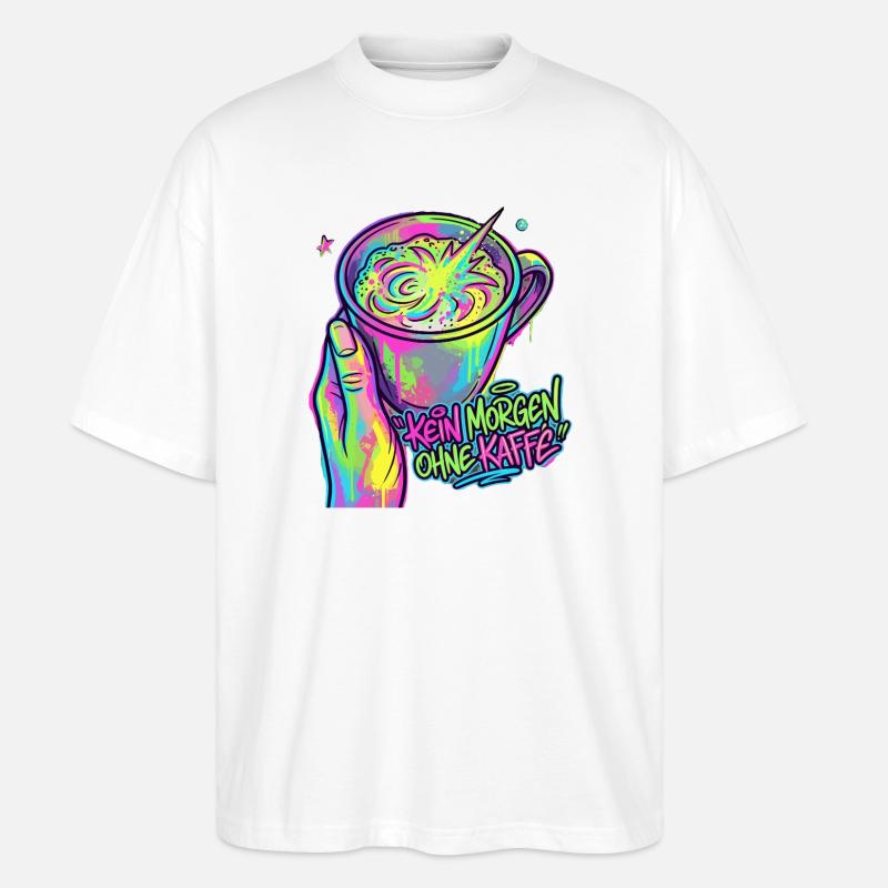 Kaffee Neon Splash – Morgenkick - Stanley/Stella Oversized Unisex Bio T-Shirt Blaster 2.0 - Weiß