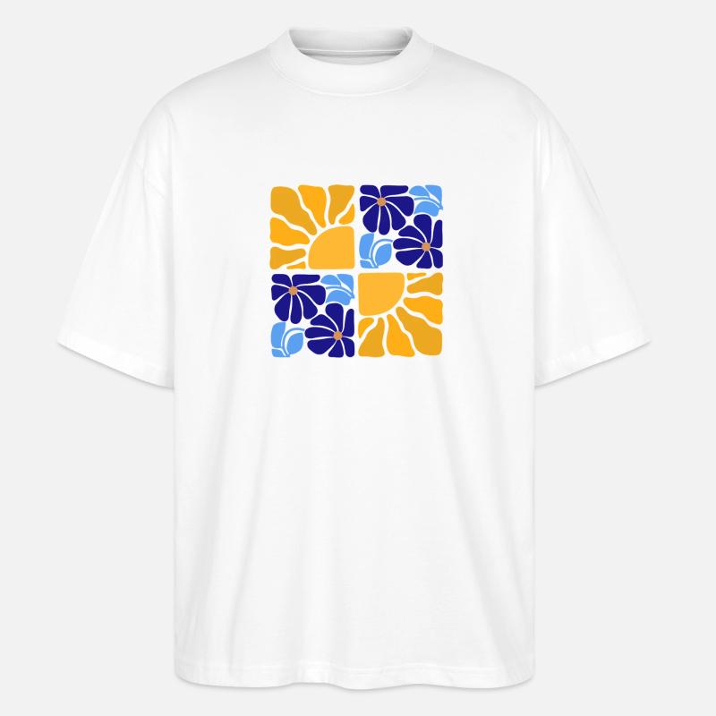 70s Retro Blumen & Sonne Design - Stanley/Stella Oversized Unisex Bio T-Shirt Blaster 2.0 - Weiß