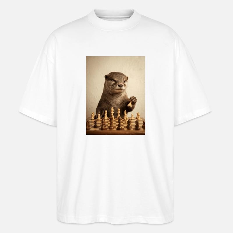 Otter playing chess - Stanley/Stella Oversized Unisex Organic T-shirt Blaster 2.0 - white