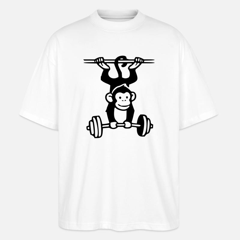 Primate Power - Gym Affe - Stanley/Stella Oversized Unisex Bio T-Shirt Blaster 2.0 - Weiß