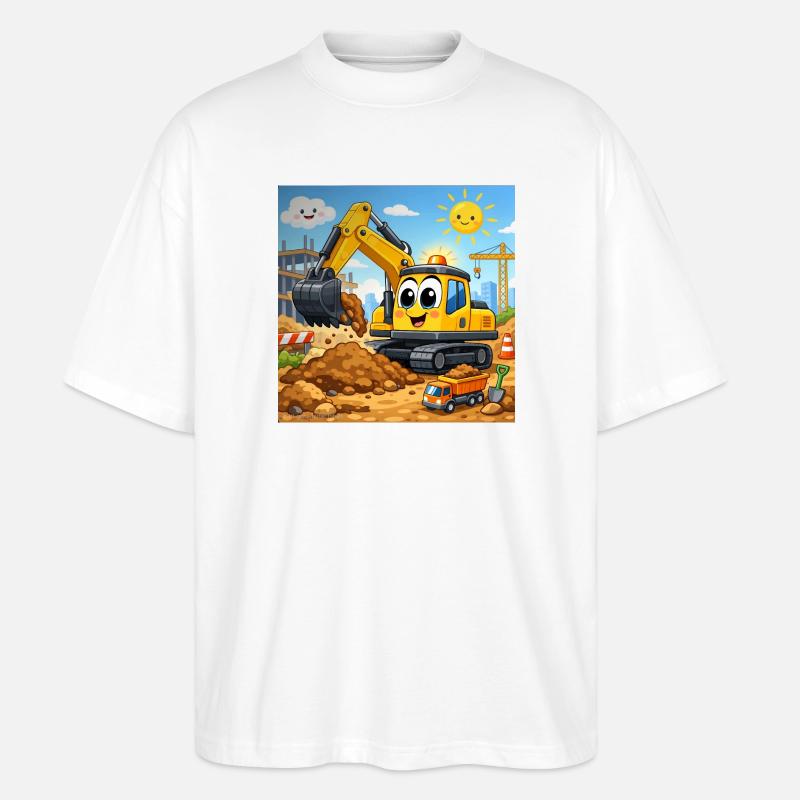 Fröhlicher Baubagger  - Stanley/Stella Oversized Unisex Bio T-Shirt Blaster 2.0 - Weiß