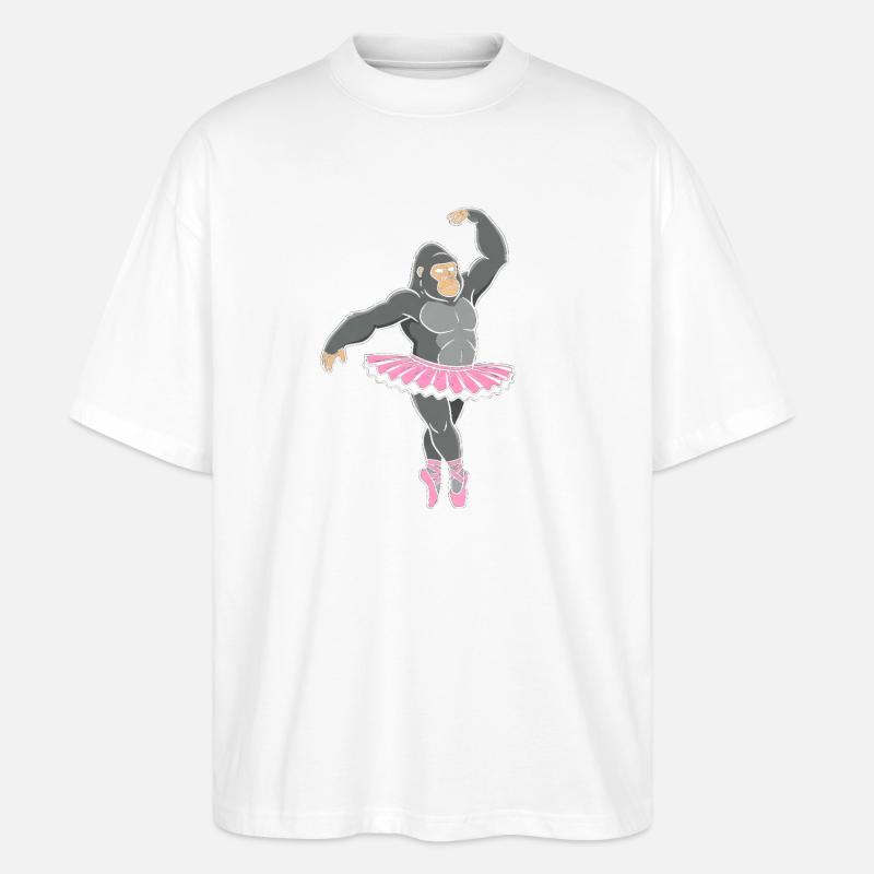 Gorille en tutu rose dansant - T-shirt bio Blaster 2.0 coupe oversize Stanley/Stella Unisexe - blanc