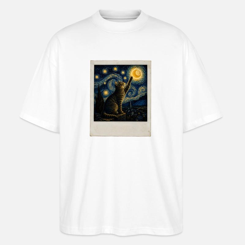 Sternenkatze im Nachtstil - Stanley/Stella Oversized Unisex Bio T-Shirt Blaster 2.0 - Weiß