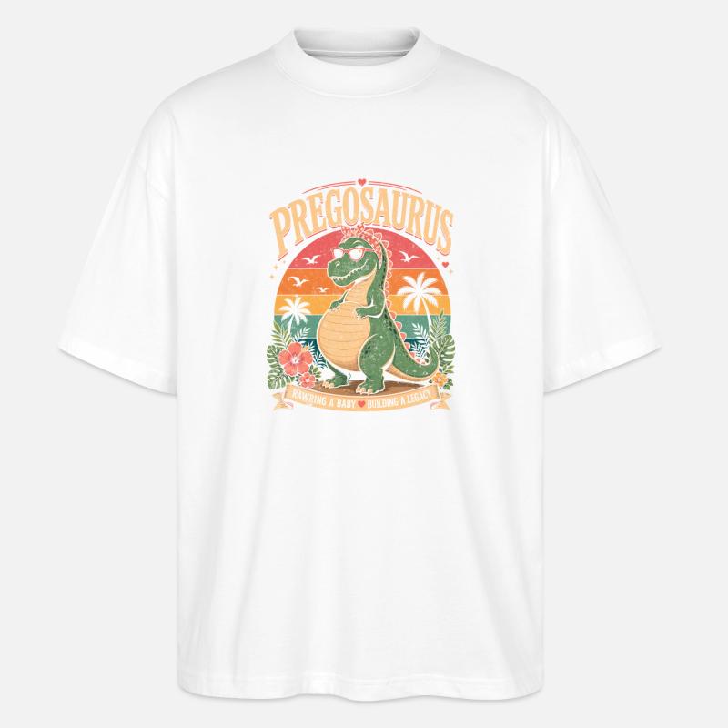 Dino Pregosaurus enceinte drôle - T-shirt bio Blaster 2.0 coupe oversize Stanley/Stella Unisexe - blanc