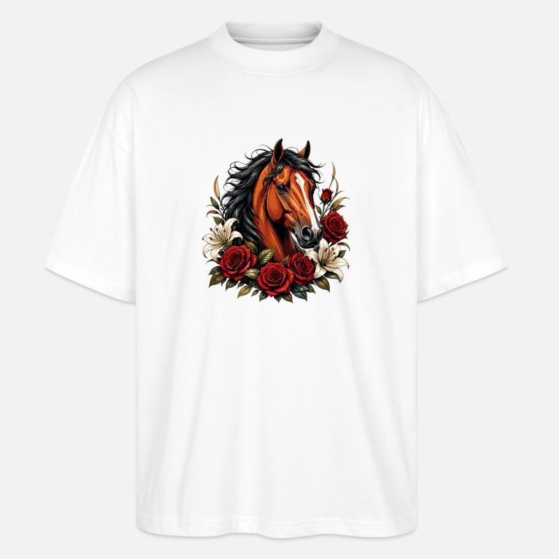 Horse face with rose frame - Stanley/Stella Oversized Unisex Organic T-shirt Blaster 2.0 - white