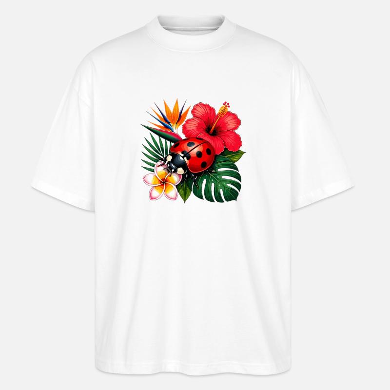 Tropical ladybug in hibiscus - Stanley/Stella Oversized Unisex Organic T-shirt Blaster 2.0 - white