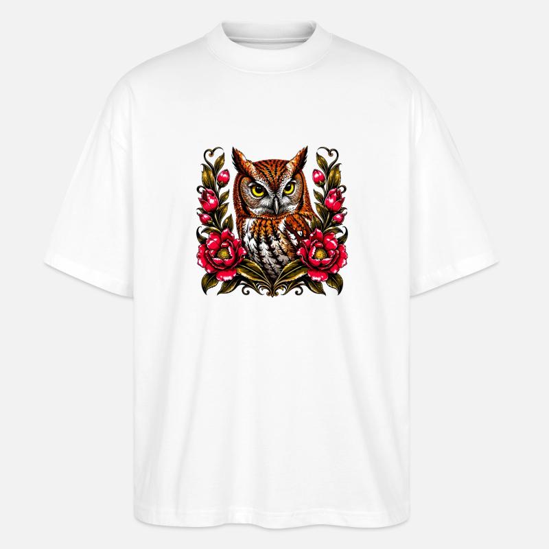 WaldEule im Blütenkranz - Stanley/Stella Oversized Unisex Bio T-Shirt Blaster 2.0 - Weiß