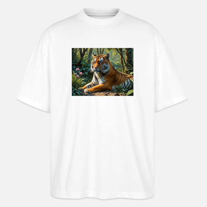 Dschungel-Tiger  - Stanley/Stella Oversized Unisex Bio T-Shirt Blaster 2.0 - Weiß