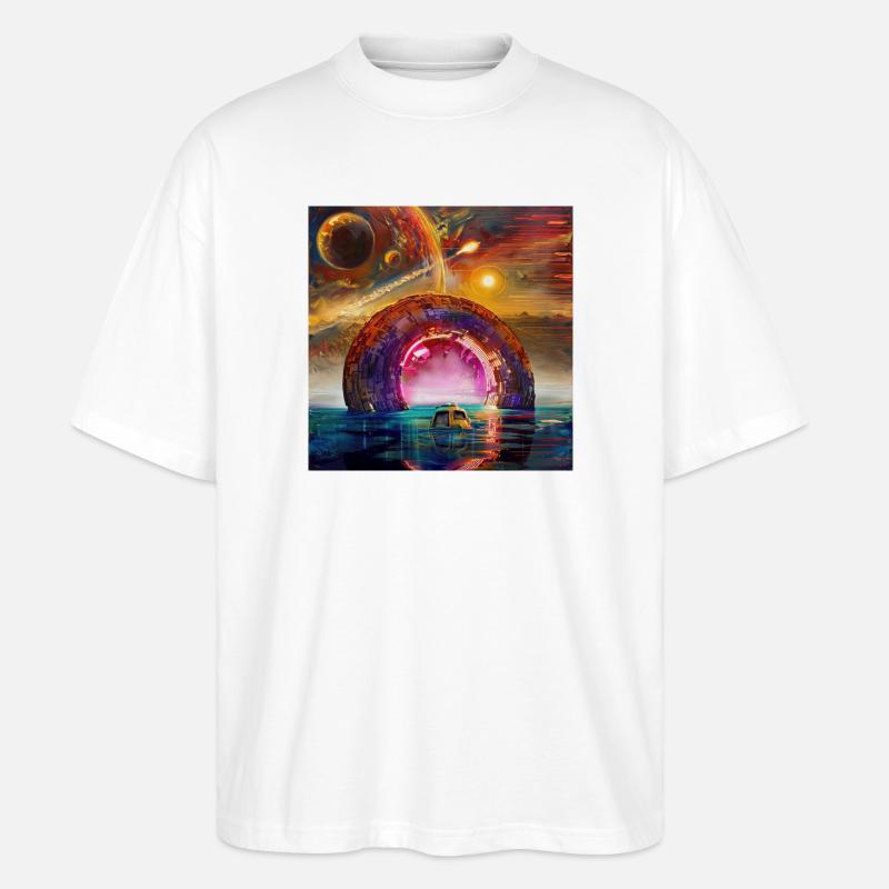 Neon-Rundportal am Horizont - Stanley/Stella Oversized Unisex Bio T-Shirt Blaster 2.0 - Weiß