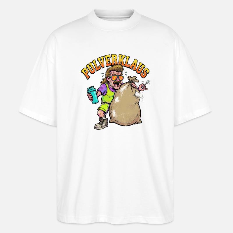 Pulverklaus: Protein oder Zauberpulver Gym - Stanley/Stella Oversized Unisex Bio T-Shirt Blaster 2.0 - Weiß