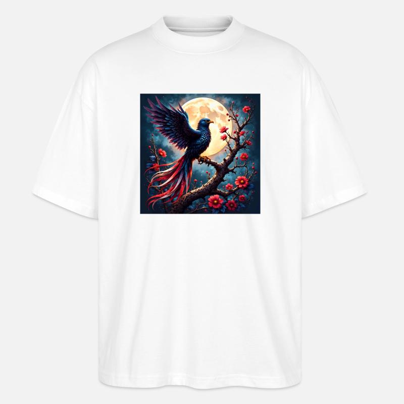 Blue Phoenix Under Full Moon - Stanley/Stella Oversized Unisex Organic T-shirt Blaster 2.0 - white