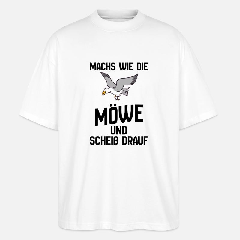 Seemöwe im Flug Cartoon-Design - Scheiß drauf - Stanley/Stella Oversized Unisex Bio T-Shirt Blaster 2.0 - Weiß