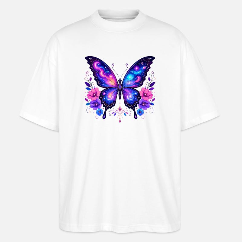 Papillon Galaxie aux Fleurs - T-shirt bio Blaster 2.0 coupe oversize Stanley/Stella Unisexe - blanc