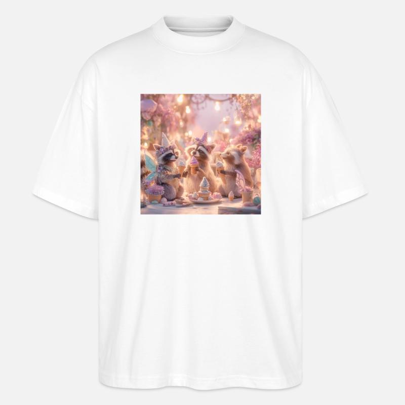 Märchenwald Waschbär Fest - Stanley/Stella Oversized Unisex Bio T-Shirt Blaster 2.0 - Weiß