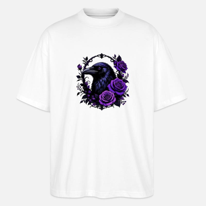 Night crow with violet roses - Stanley/Stella Oversized Unisex Organic T-shirt Blaster 2.0 - white