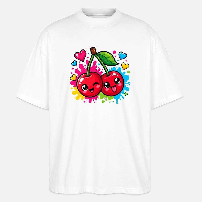 Kirschen Neon-Splash Cartoon - Stanley/Stella Oversized Unisex Bio T-Shirt Blaster 2.0 - Weiß