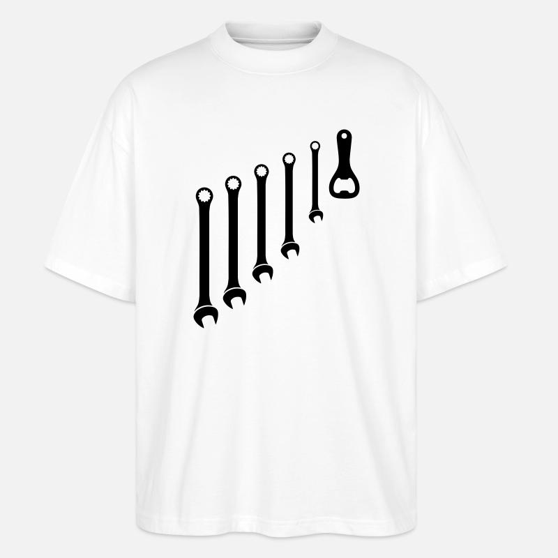 Werkzeug Set & Flaschenöffner Mechaniker - Stanley/Stella Oversized Unisex Bio T-Shirt Blaster 2.0 - Weiß