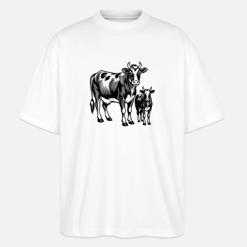 Vache et veau - T-shirt bio Blaster 2.0 coupe oversize Stanley/Stella Unisexe - blanc