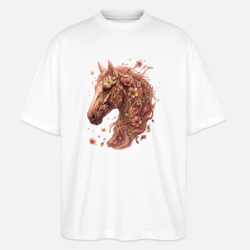 Flora, Pferdekopf mit Blüten - Stanley/Stella Oversized Unisex Bio T-Shirt Blaster 2.0 - Weiß