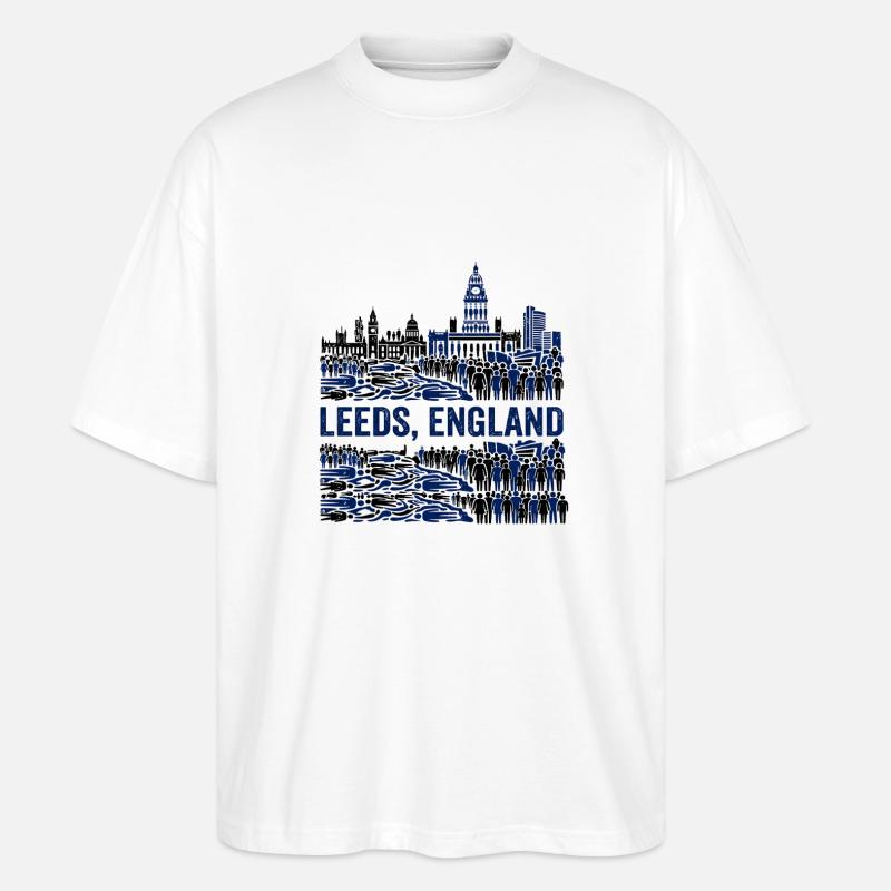 Leeds England Skyline With Crowded Urban - Stanley/Stella Oversized Unisex Bio T-Shirt Blaster 2.0 - Weiß