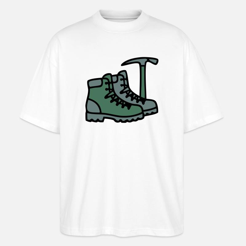 Wanderschuhe Eispickel Bergsteiger Alpen Wanderer - Stanley/Stella Oversized Unisex Organic T-shirt Blaster 2.0 - white