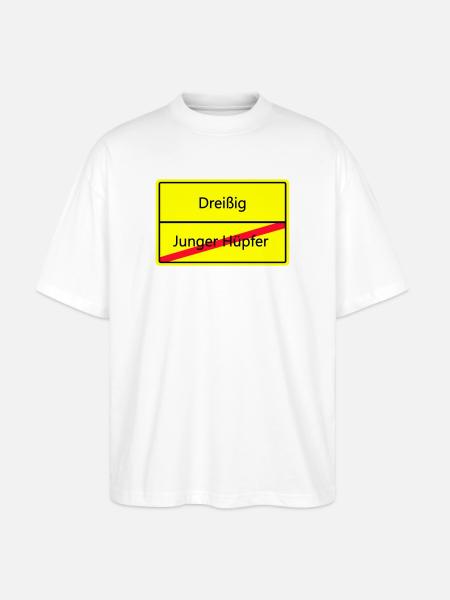 Warnschild Humor: Junger Hüpfler - Stanley/Stella Oversized Unisex Bio T-Shirt Blaster 2.0 - Weiß