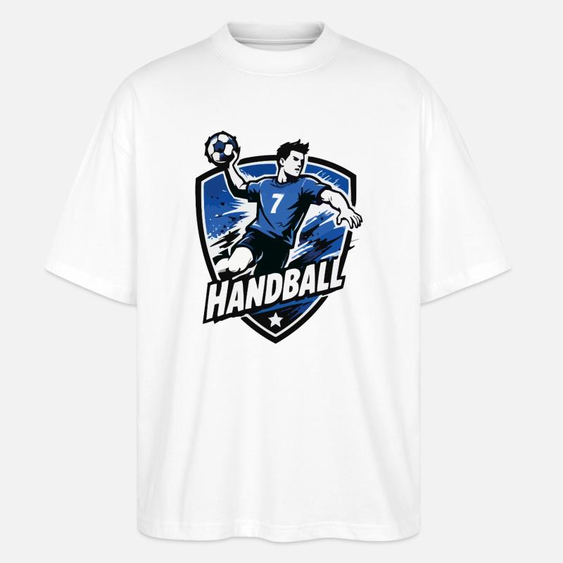 Bouclier bleu de l’attaquant de handball - T-shirt bio Blaster 2.0 coupe oversize Stanley/Stella Unisexe - blanc
