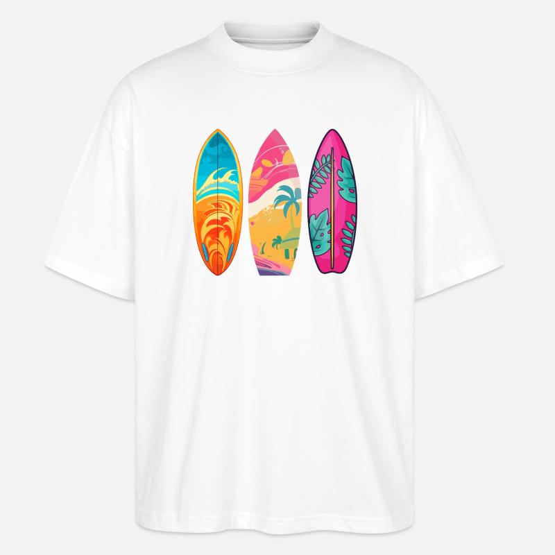 Surf Tropic Buntes Triptychon - Stanley/Stella Oversized Unisex Bio T-Shirt Blaster 2.0 - Weiß