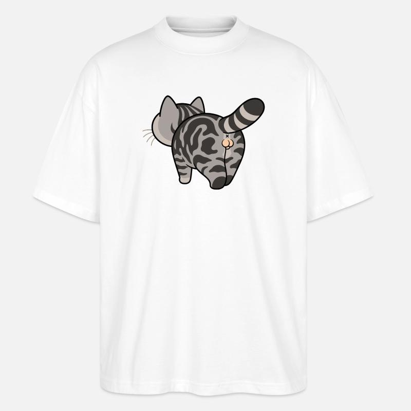 Grau getigerte Cartoonkatze - Stanley/Stella Oversized Unisex Bio T-Shirt Blaster 2.0 - Weiß