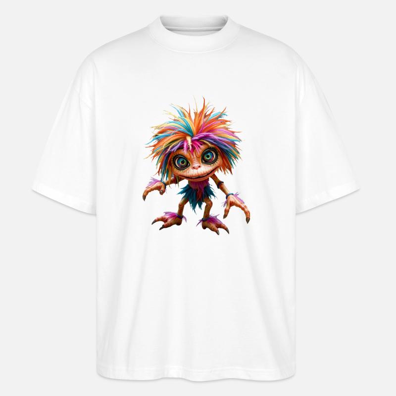 Mehrfarbiges, pelziges Wesen - Stanley/Stella Oversized Unisex Bio T-Shirt Blaster 2.0 - Weiß