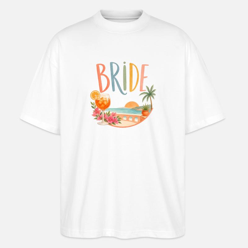 Team Bride! Palmen & Coctails - Stanley/Stella Oversized Unisex Bio T-Shirt Blaster 2.0 - Weiß