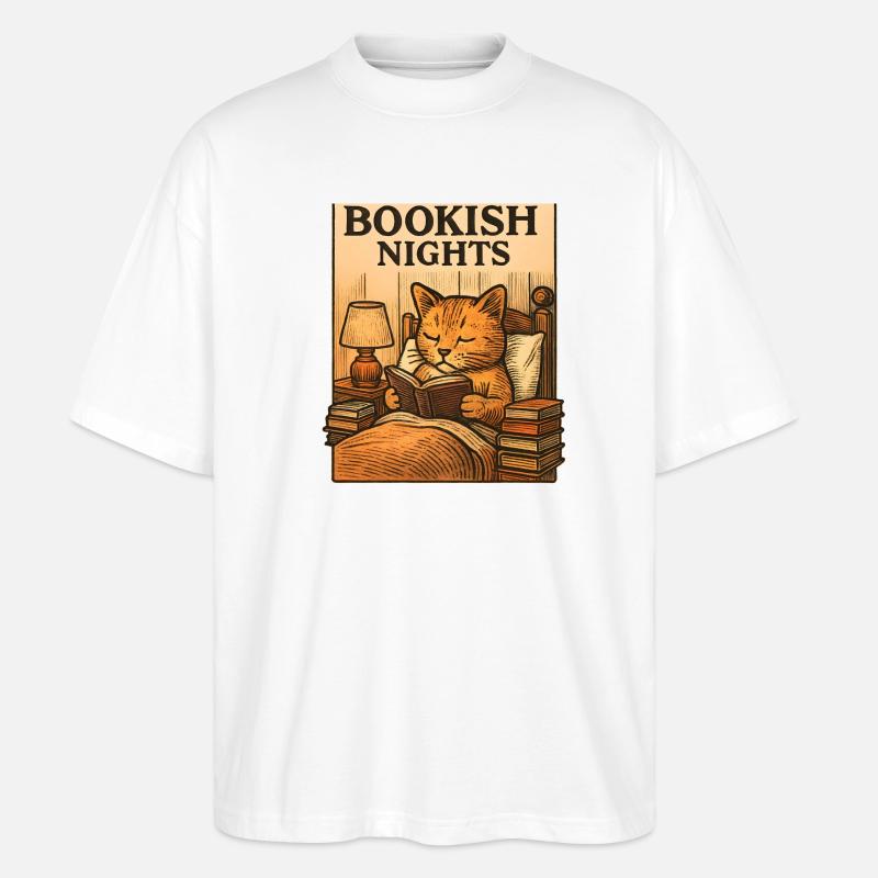 Buchige Katzennächte im Bett - Stanley/Stella Oversized Unisex Bio T-Shirt Blaster 2.0 - Weiß