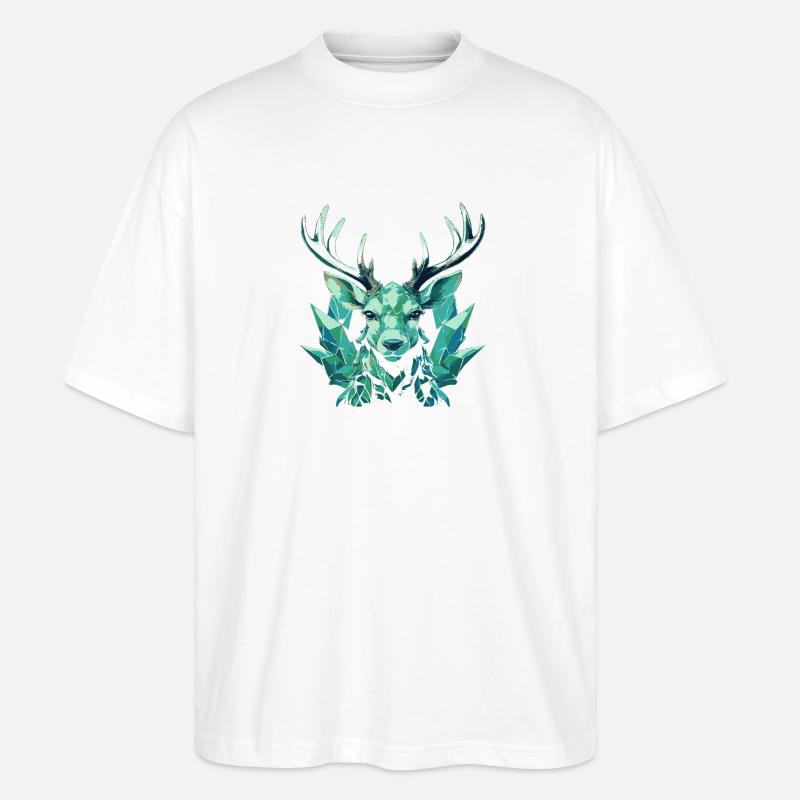 Geometrischer Kristallhirsch - Stanley/Stella Oversized Unisex Bio T-Shirt Blaster 2.0 - Weiß