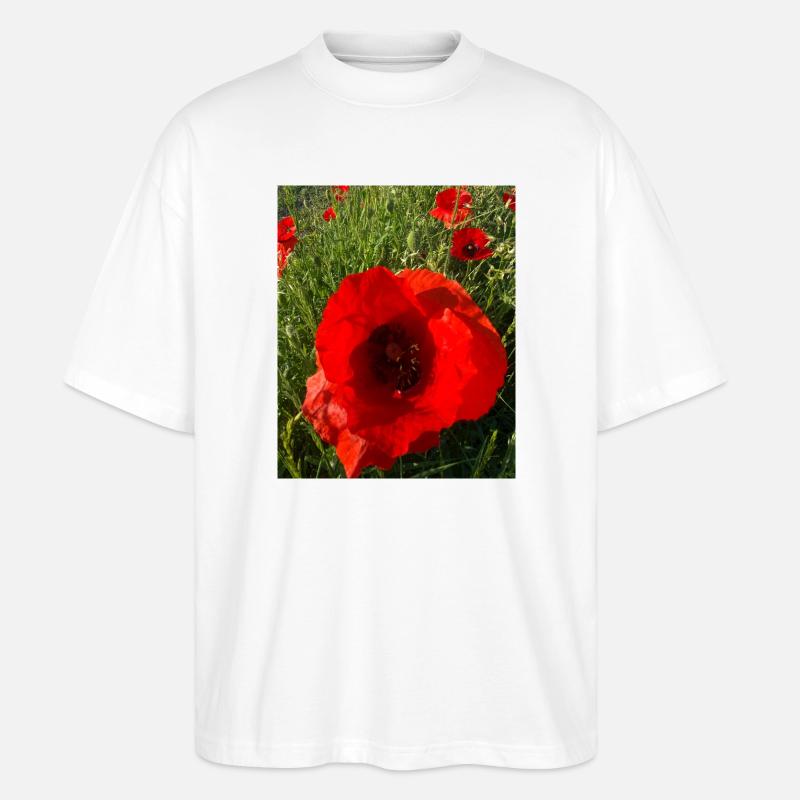 Mohnblumen in der Sonne 🌺 - Stanley/Stella Oversized Unisex Bio T-Shirt Blaster 2.0 - Weiß