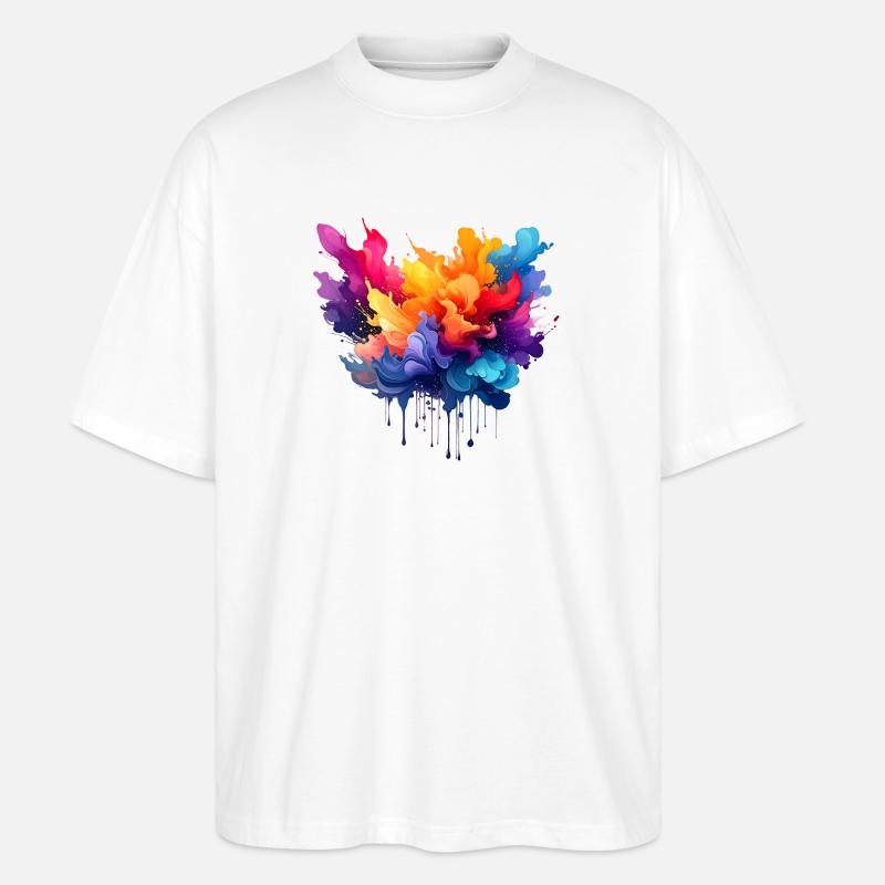 Farbexplosion Farbfluss - Stanley/Stella Oversized Unisex Bio T-Shirt Blaster 2.0 - Weiß