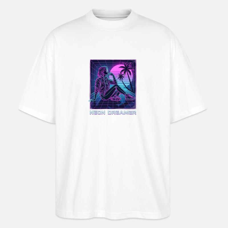 Neon-Träumer auf dem Raster - Stanley/Stella Oversized Unisex Bio T-Shirt Blaster 2.0 - Weiß