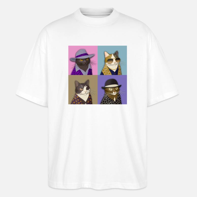 Badass Cat Quartet - T-shirt bio Blaster 2.0 coupe oversize Stanley/Stella Unisexe - blanc