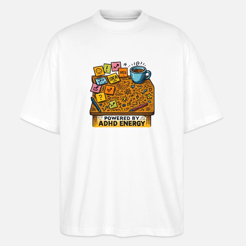 ADHD Energie: Ideenfluss am Kaffeetisch - Stanley/Stella Oversized Unisex Bio T-Shirt Blaster 2.0 - Weiß
