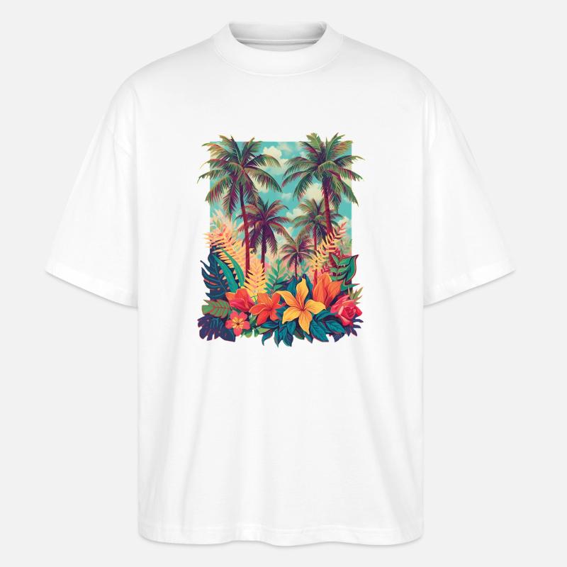 Tropischer Blütenstrand - Stanley/Stella Oversized Unisex Bio T-Shirt Blaster 2.0 - Weiß