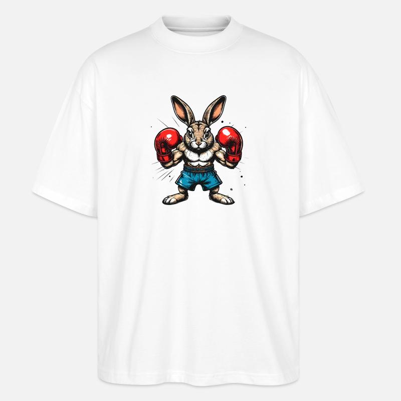 Boxender Hase mit Boxhandschuhen - Stanley/Stella Oversized Unisex Bio T-Shirt Blaster 2.0 - Weiß